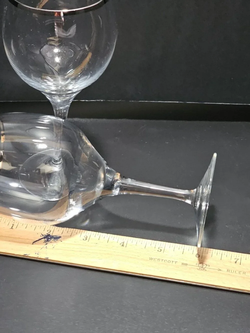 2 Lenox Weatherly Wine Glasses platinum rim vintage silver 6
